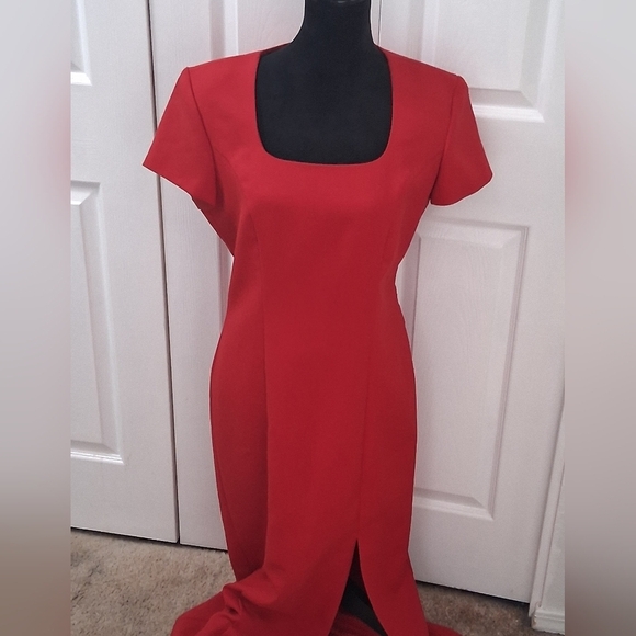 Vintage Positive Attitude NWOT Cherry Red Long Dress With Front Slit   Size 12 - Picture 1 of 13